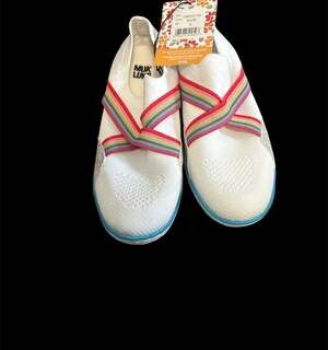 Muk Luks Women's Shoes White Snake Embossed Boardwalk Empire Sneaker Stripes